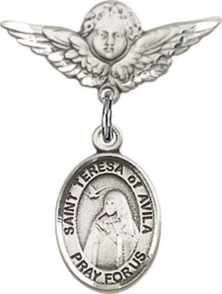 Sterling Silver Small Angel w/Wings St. Teresa of Avila Baby Badge - Engravable