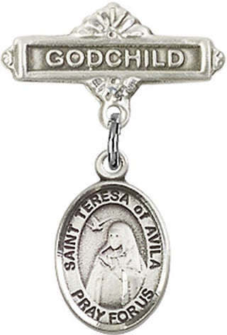 Sterling Silver Godchild St. Teresa of Avila Baby Badge - Engravable
