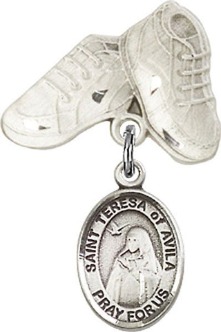 Sterling Silver Baby Boots St. Teresa of Avila Baby Badge - Engravable