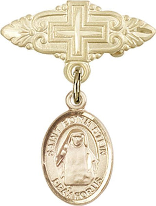 14kt Gold Filled Badge Pin With Cross St. Edith Stein Baby Badge - Engravable