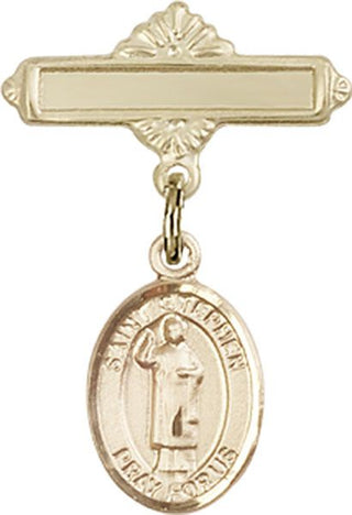 14kt Gold Polished Badge Pin St. Stephen the Martyr Baby Badge - Engravable