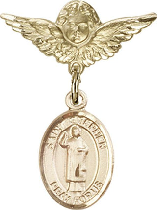 14kt Gold Small Angel w/Wings St. Stephen the Martyr Baby Badge - Engravable