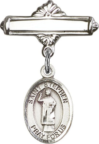 Sterling Silver Polished Badge Pin St. Stephen the Martyr Baby Badge - Engravable