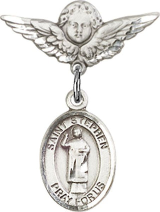 Sterling Silver Small Angel w/Wings St. Stephen the Martyr Baby Badge - Engravable