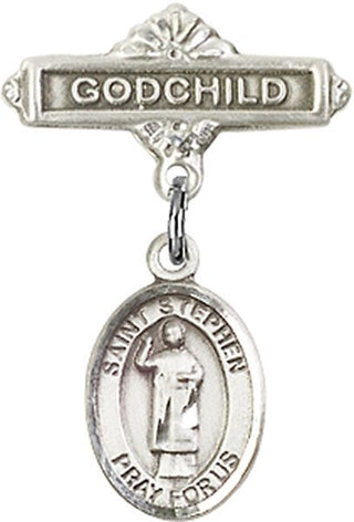 Sterling Silver Godchild St. Stephen the Martyr Baby Badge - Engravable