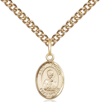 14kt Gold Saint Timothy Medal Engraved Catholic Saint Jewelry