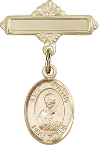 14kt Gold Filled Polished Badge Pin St. Timothy Baby Badge - Engravable