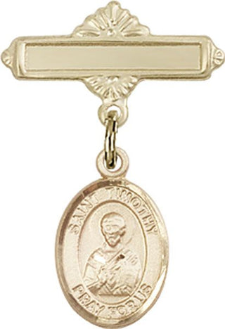 14kt Gold Polished Badge Pin St. Timothy Baby Badge - Engravable