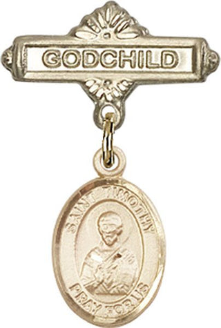 14kt Gold Godchild St. Timothy Baby Badge - Engravable