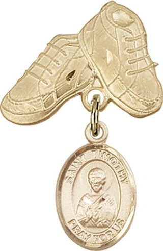 14kt Gold Baby Boots St. Timothy Baby Badge - Engravable