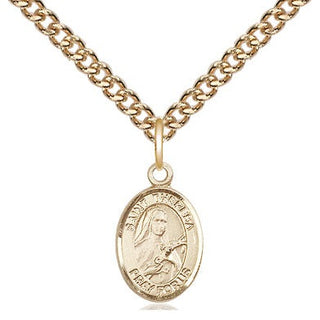 14kt Gold Saint Theresa Medal Engraved Catholic Saint Jewelry