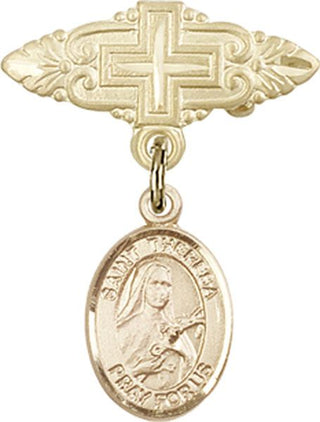 14kt Gold Filled Badge Pin With Cross St. Theresa Baby Badge - Engravable