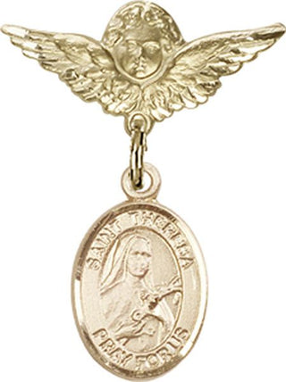 14kt Gold Small Angel w/Wings St. Theresa Baby Badge - Engravable