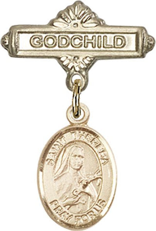 14kt Gold Godchild St. Theresa Baby Badge - Engravable