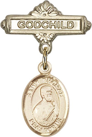 14kt Gold Filled Godchild St. Thomas the Apostle Baby Badge - Engravable