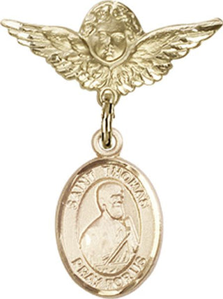 14kt Gold Small Angel w/Wings St. Thomas the Apostle Baby Badge - Engravable