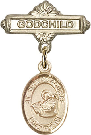 14kt Gold Godchild St. Thomas Aquinas Baby Badge - Engravable