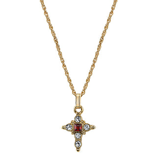 14K Gold-Dipped Dark Red and Crystal Cross Pendant Necklace
