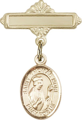 14kt Gold Filled Polished Badge Pin St. Thomas More Baby Badge - Engravable