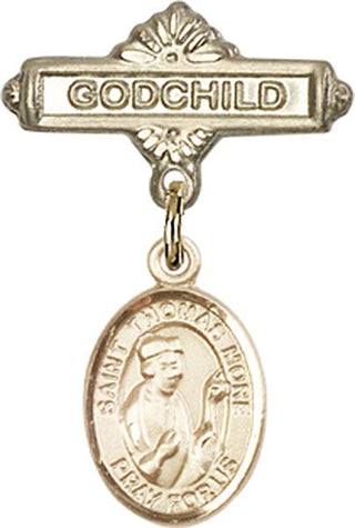 14kt Gold Filled Godchild St. Thomas More Baby Badge - Engravable