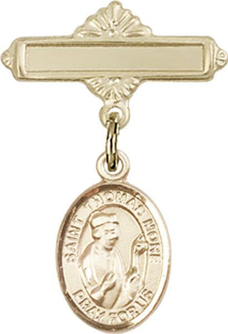 14kt Gold Polished Badge Pin St. Thomas More Baby Badge - Engravable