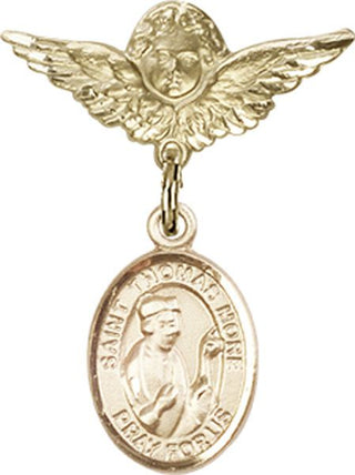 14kt Gold Small Angel w/Wings St. Thomas More Baby Badge - Engravable