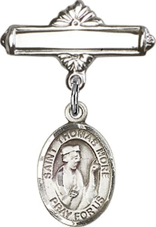 Sterling Silver Polished Badge Pin St. Thomas More Baby Badge - Engravable