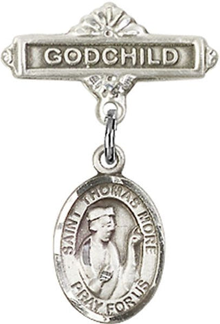 Sterling Silver Godchild St. Thomas More Baby Badge - Engravable