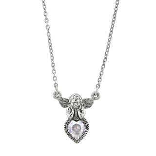 Silver-Tone Angel Crystal AB Heart Necklace