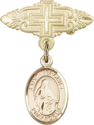 14kt Gold Badge Pin With Cross St. Veronica Baby Badge - Engravable