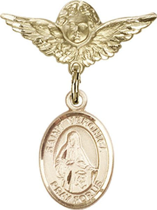14kt Gold Small Angel w/Wings St. Veronica Baby Badge - Engravable