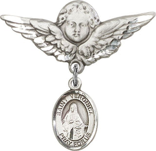 Sterling Silver Large Angel w/Wings St. Veronica Baby Badge - Engravable