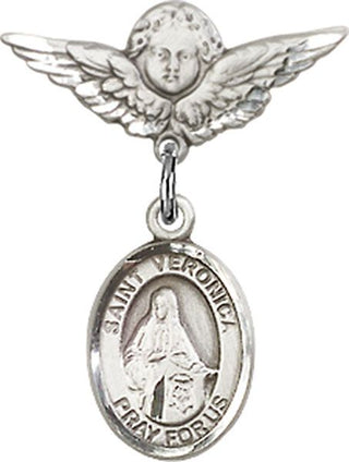 Sterling Silver Small Angel w/Wings St. Veronica Baby Badge - Engravable