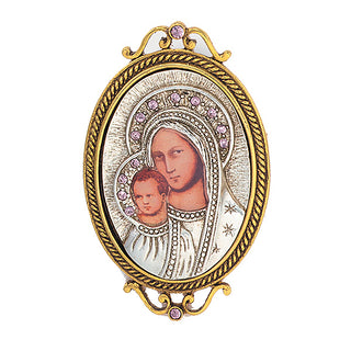 14K Gold-Dipped and Silver-Tone Purple Crystal Enamel Iconica Mary Brooch