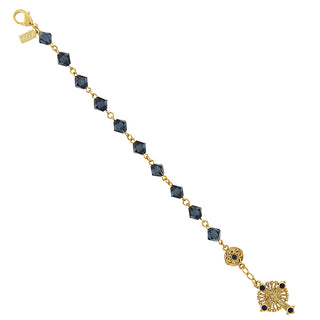 14K Gold-Dipped Blue Bead Windows to Heaven Rosary Crucifix Bracelet - SALE