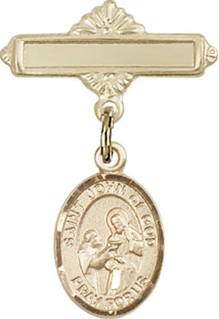 14kt Gold Filled Polished Badge Pin St. John of God Baby Badge - Engravable