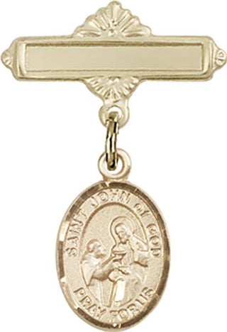 14kt Gold Polished Badge Pin St. John of God Baby Badge - Engravable