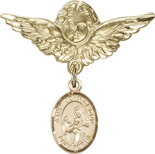 14kt Gold Large Angel w/Wings St. John of God Baby Badge - Engravable