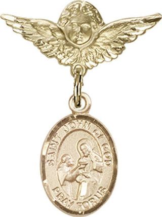 14kt Gold Small Angel w/Wings St. John of God Baby Badge - Engravable