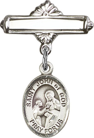Sterling Silver Polished Badge Pin St. John of God Baby Badge - Engravable