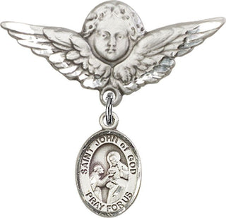 Sterling Silver Large Angel w/Wings St. John of God Baby Badge - Engravable