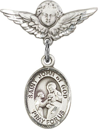 Sterling Silver Small Angel w/Wings St. John of God Baby Badge - Engravable