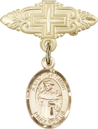 14kt Gold Filled Badge Pin With Cross St. Casimir of Poland Baby Badge - Engravable