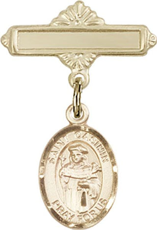 14kt Gold Polished Badge Pin St. Casimir of Poland Baby Badge - Engravable