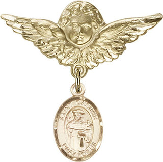 14kt Gold Large Angel w/Wings St. Casimir of Poland Baby Badge - Engravable