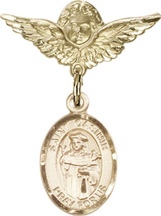 14kt Gold Small Angel w/Wings St. Casimir of Poland Baby Badge - Engravable