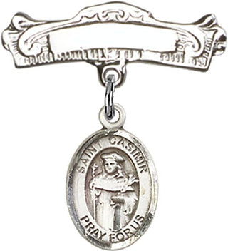 Sterling Silver Badge Pin St. Casimir of Poland Baby Badge - Engravable