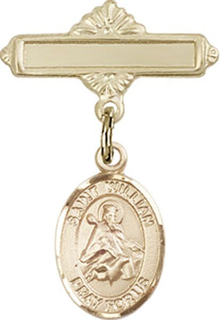 14kt Gold Filled Polished Badge Pin St. William of Rochester Baby Badge - Engravable