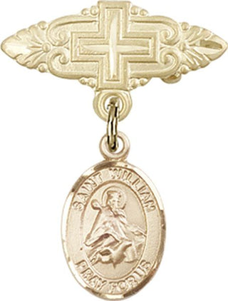 14kt Gold Filled Badge Pin With Cross St. William of Rochester Baby Badge - Engravable