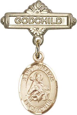 14kt Gold Filled Godchild St. William of Rochester Baby Badge - Engravable